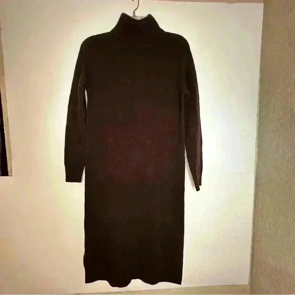 Massimo Dutti Women High neck cashmere wool chocolate brown dress - Picture 10 of 17